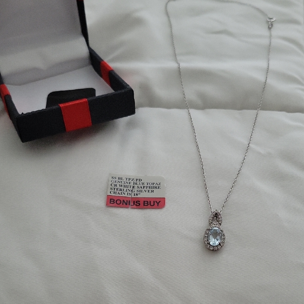 Sterling Silver Necklace With Genuine Blue Topaz